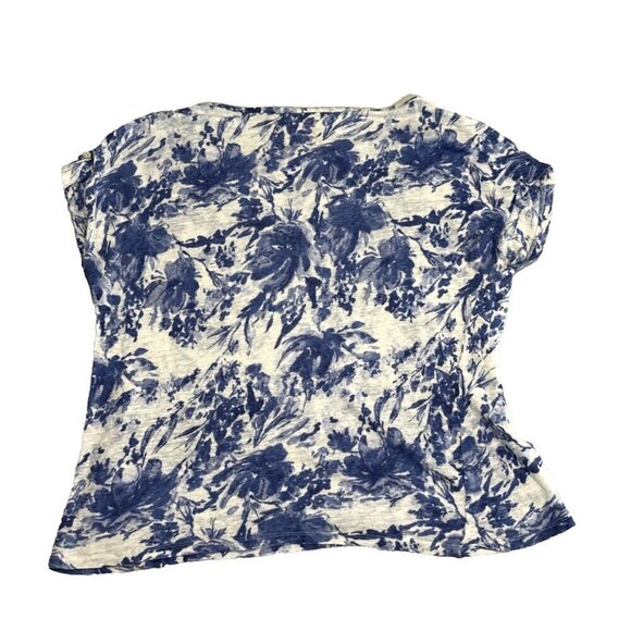 Cynthia Rowley 100% Linen Blue White Floral Cap Sleeves Top Women's Size Small - Picture 2 of 7